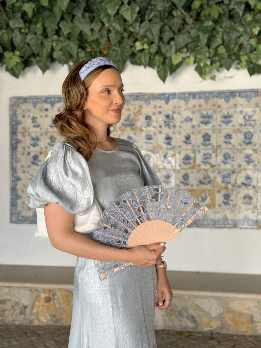 Leque organza azul
