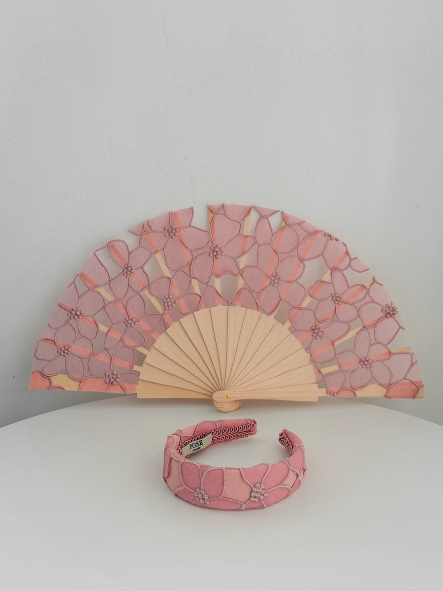 Leque organza rosa