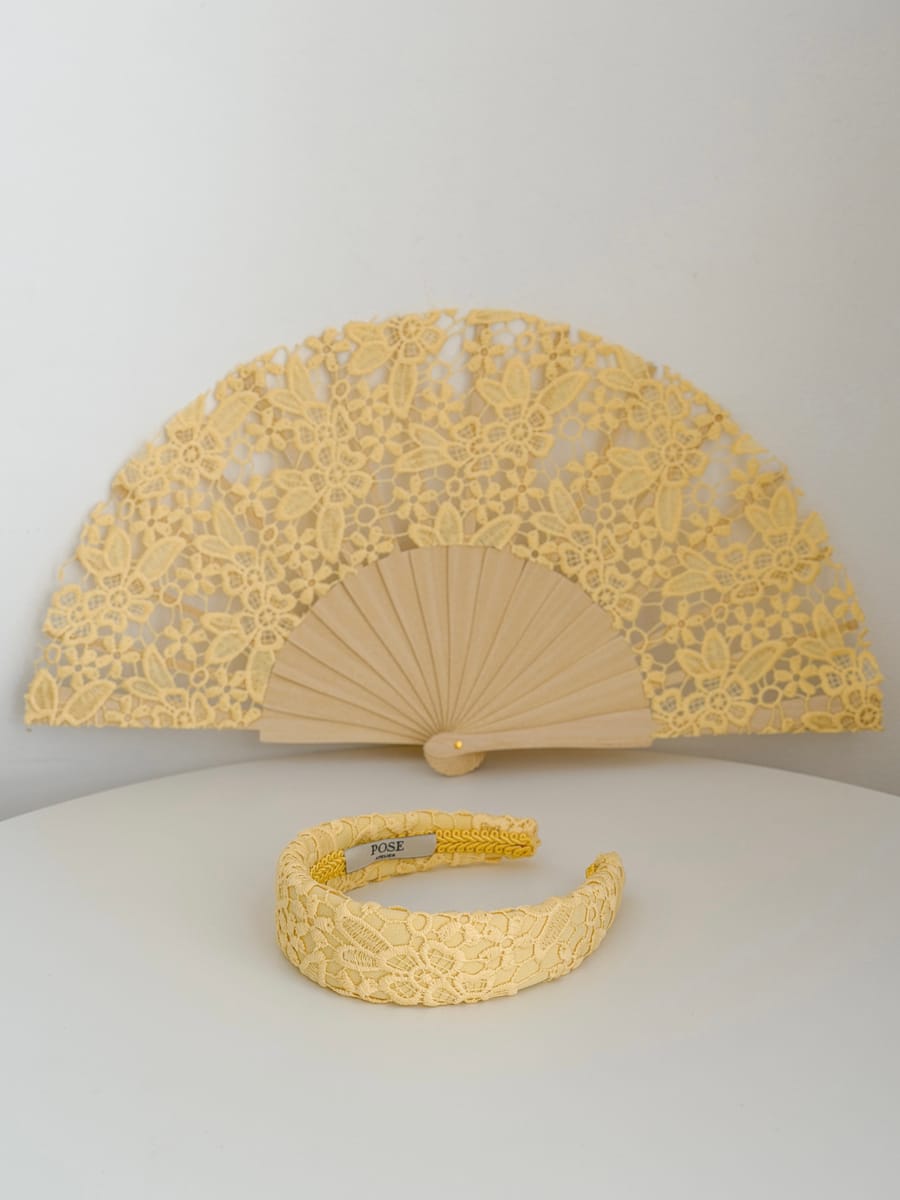 Leque renda guipur amarelo
