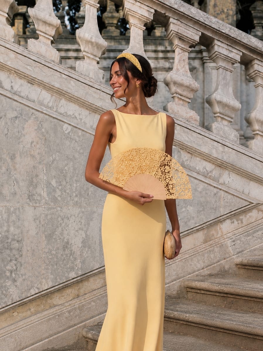 Leque renda guipur amarelo