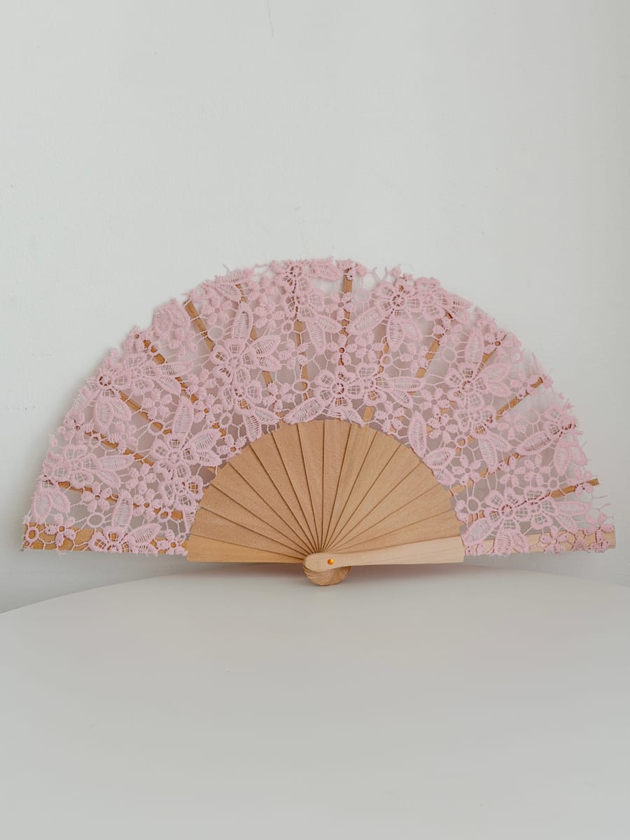 Leque renda guipur rosa